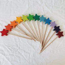 Load image into Gallery viewer, Wooden Rainbow Star Wands, 22.5 cm, Packs of 12 or 24
