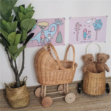 Load image into Gallery viewer, Retro Rattan Doll Stroller Toy Studio Photo Props Baby Doll Carriage Children&#39;s Room Decoration Baby Doll Cart Pretend Play Toys
