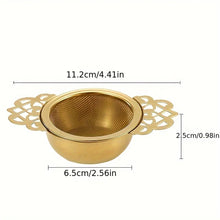 Load image into Gallery viewer, Gold Stainless Steel Tea Strainer with Drip Base
