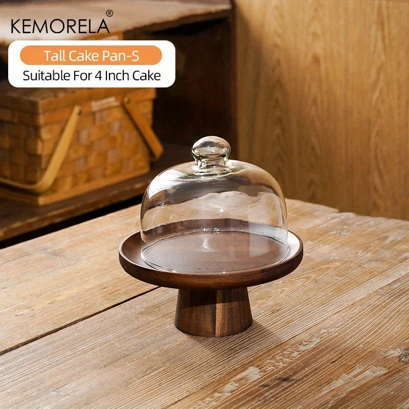 Japanese Wooden Cake Tray Food Storage Box With Glass Lid Kitchen Fruit Cake Dessert Nut Snack Kitchen Storage Box