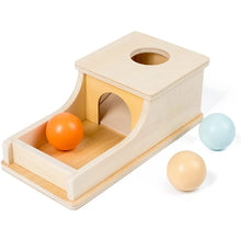 Load image into Gallery viewer, Wooden imbucare ball drop box with tray and three balls
