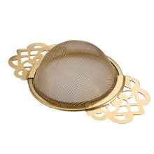Load image into Gallery viewer, Gold Stainless Steel Tea Strainer with Drip Base
