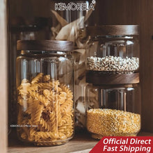 Load image into Gallery viewer, Wood Lid Glass Airtight Canister Kitchen Storage Bottles Jars Food Container Grains Tea Coffee Beans Grains Candy Jar Containers
