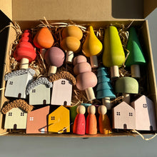 Load image into Gallery viewer, Kids Wooden Toys Pastel Nordic Buiding Blocks Stacking Crochet House  Animals Rainbow Forest Trees
