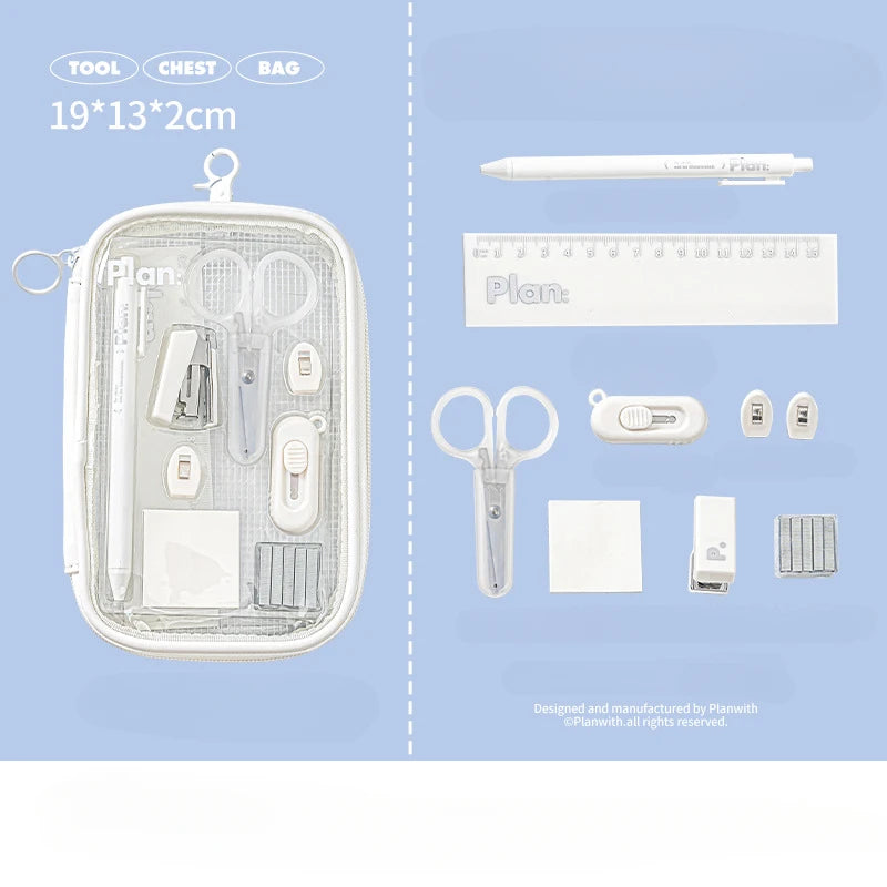10-Piece Student Stationery Set – Stapler, Ruler, Scissors, Pens & Sticky Notes