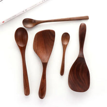 Load image into Gallery viewer, Flatware Soup Wooden Black Walnut Honey Tea Scoops Coffee Spoons Rice Shovel Spoon
