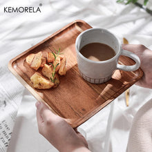 Load image into Gallery viewer, 1PCS Acacia Wood Coffee Tray Food CupTrays Decorative Wood Tray Dessert Bamboo Tray Gongfu Tea Tray Kitchen Storage Accessories
