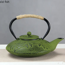 Load image into Gallery viewer, Green Cast Iron Teapot with Infuser, 800ml

