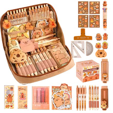 Load image into Gallery viewer, Capybara Stationery Set with Pencil Case, Pens, Ruler &amp; Sticky Notes
