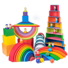 Load image into Gallery viewer, Wooden rainbow stacker in play
