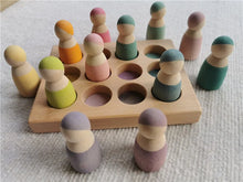 Load image into Gallery viewer, Pastel peg dolls in a wooden sorting board
