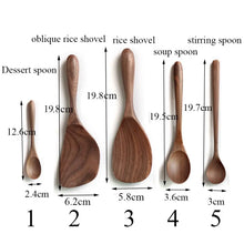 Load image into Gallery viewer, Flatware Soup Wooden Black Walnut Honey Tea Scoops Coffee Spoons Rice Shovel Spoon
