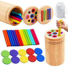Load image into Gallery viewer, Wooden color sorting canister with coins and sticks
