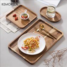 Load image into Gallery viewer, 1PCS Acacia Wood Coffee Tray Food CupTrays Decorative Wood Tray Dessert Bamboo Tray Gongfu Tea Tray Kitchen Storage Accessories
