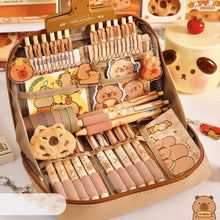 Load image into Gallery viewer, Capybara Stationery Set with Pencil Case, Pens, Ruler &amp; Sticky Notes
