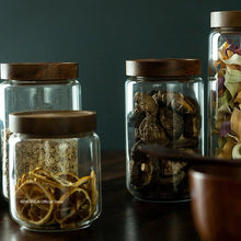 Load image into Gallery viewer, Wood Lid Glass Airtight Canister Kitchen Storage Bottles Jars Food Container Grains Tea Coffee Beans Grains Candy Jar Containers
