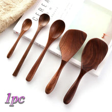 Load image into Gallery viewer, Flatware Soup Wooden Black Walnut Honey Tea Scoops Coffee Spoons Rice Shovel Spoon
