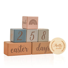 Load image into Gallery viewer, 3pc Raw Wood Baby Milestone Blocks - Engraved Photography Props
