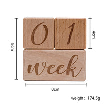 Load image into Gallery viewer, 3pc/set Raw Wood Baby Month Milestone Card Beech Block Square Engraved Newborn Month Birthday Milestones Block Photography Props
