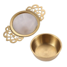 Load image into Gallery viewer, Gold Stainless Steel Tea Strainer with Drip Base
