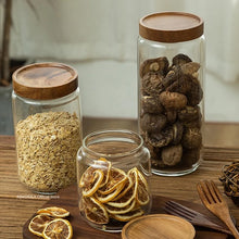 Load image into Gallery viewer, Wood Lid Glass Airtight Canister Kitchen Storage Bottles Jars Food Container Grains Tea Coffee Beans Grains Candy Jar Containers
