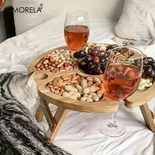 Load image into Gallery viewer, KEMORELA 1 Wooden Portable Dining Table 30Cm/24Cm Casual Snack Table Fruit Tray Outdoor Wine Rack Travel Picnic Folding Table
