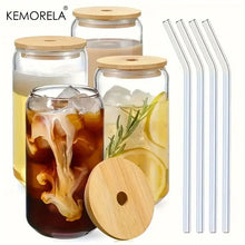 Load image into Gallery viewer, 1/4PCS Set Transparent Glasses With Glass Straw Can Shaped For Beer Iced Coffee Whiskey Soda Tea Water with 2 Cleaning Brushes
