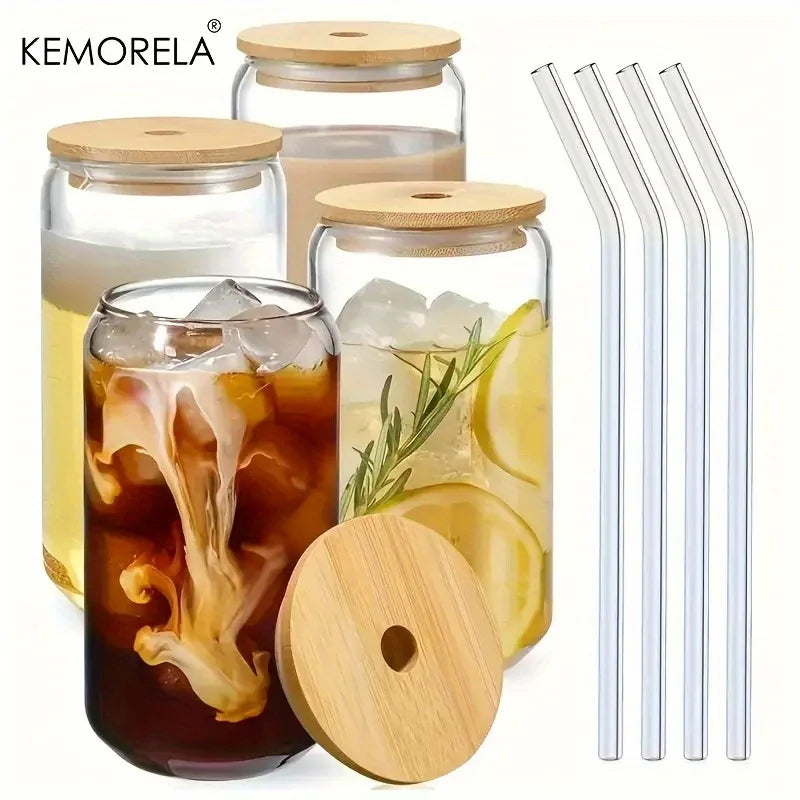 Can-Shaped Glass Cups with Glass Straw