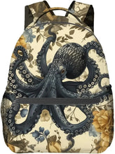 Load image into Gallery viewer, Octopus &amp; Floral Backpack – Stylish Marine Botanical School Bag
