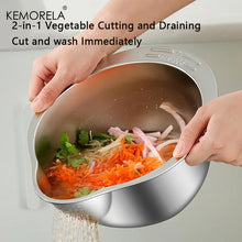 Load image into Gallery viewer, KEMORELA 2 in1 Wash and Cut Vegetable Drain Bowl Stainless Steel 304 Rice Washing Bowl Fruit And Vegetable Strainer Kitchen Tool
