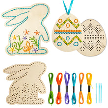 Load image into Gallery viewer, Easter Wooden Cross Stitch Kit DIY Easter Bunny Egg Wood Ornament Hanging Decor Easter Party for Kids Arts Crafts Activity Party
