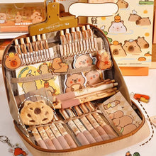 Load image into Gallery viewer, Capybara Stationery Set with Pencil Case, Pens, Ruler &amp; Sticky Notes
