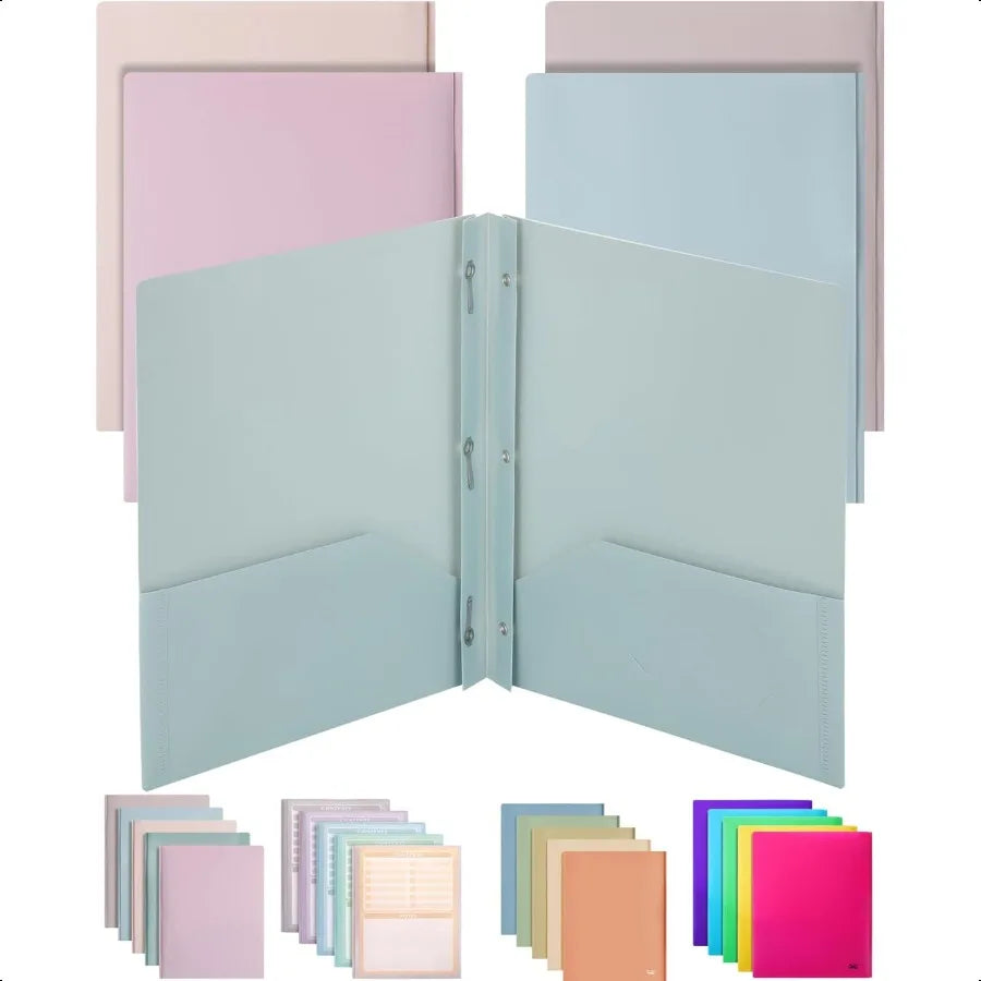 5-Pack Plastic Folders with Pockets & Prongs – Pastel Letter Size 8.5x11