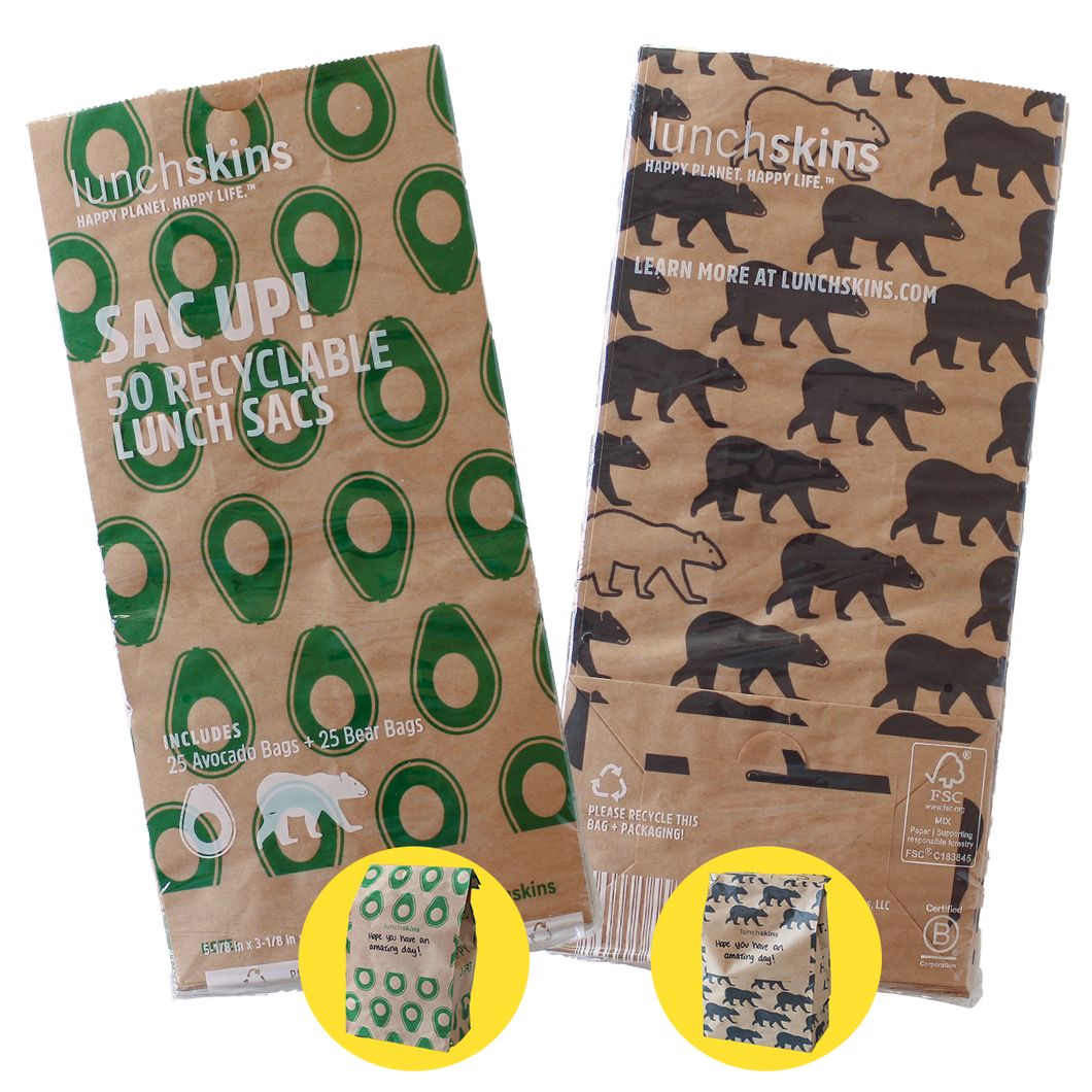 Recyclable Paper Lunch Sacs - 50 Count Variety Pack (25 Avoc