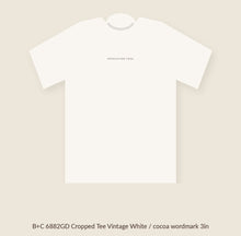 Load image into Gallery viewer, Cropped tee, Vintage White, cocoa wordmark
