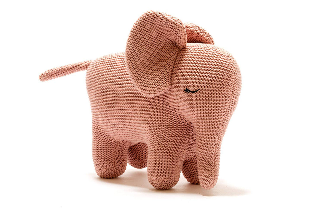 Large Elephant Plush Toy in Pink Organic Cotton