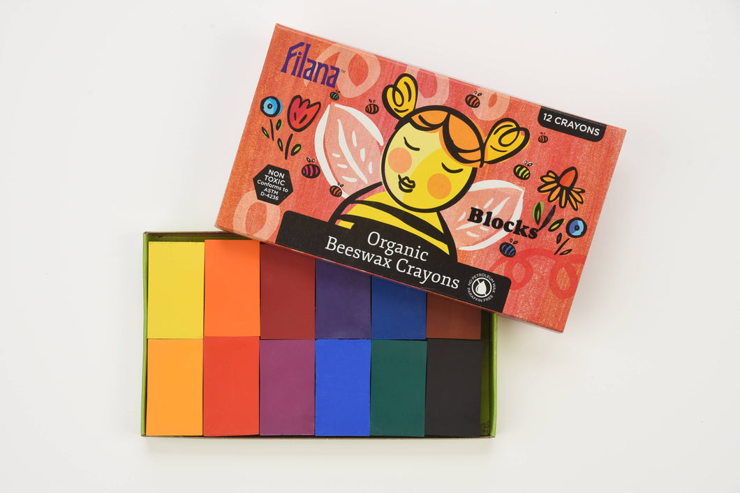 FILANA Organic Beeswax Crayons: 12 Classic Colors in Block