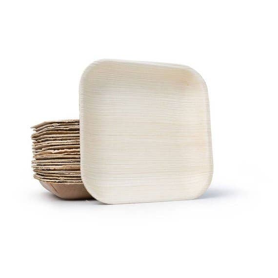 Palm Leaf Bamboo Like Square Plates- Pack of 25 plates