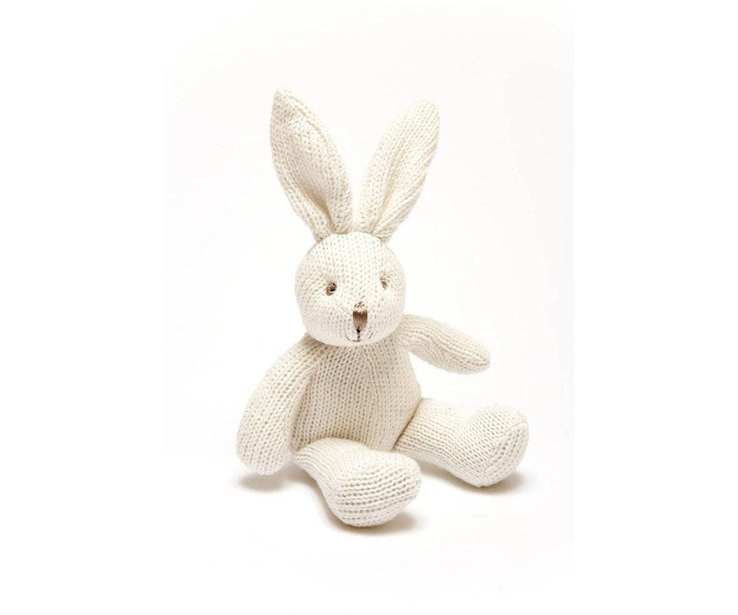 Knitted Organic Cotton White Bunny Baby Rattle