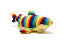 Load image into Gallery viewer, Knitted Shark Plush Toy in Bright Stripes
