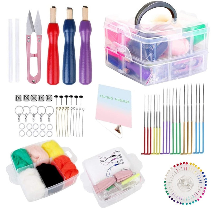 KAOBUY 117Pcs Needle Felting Kit With 6 Color Felting Wool for Felting Needle Felting Supplies Needle Felting Tools For Beginner