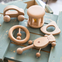 Load image into Gallery viewer, Montessori Baby Wooden Rattles &amp; Rolling Bell
