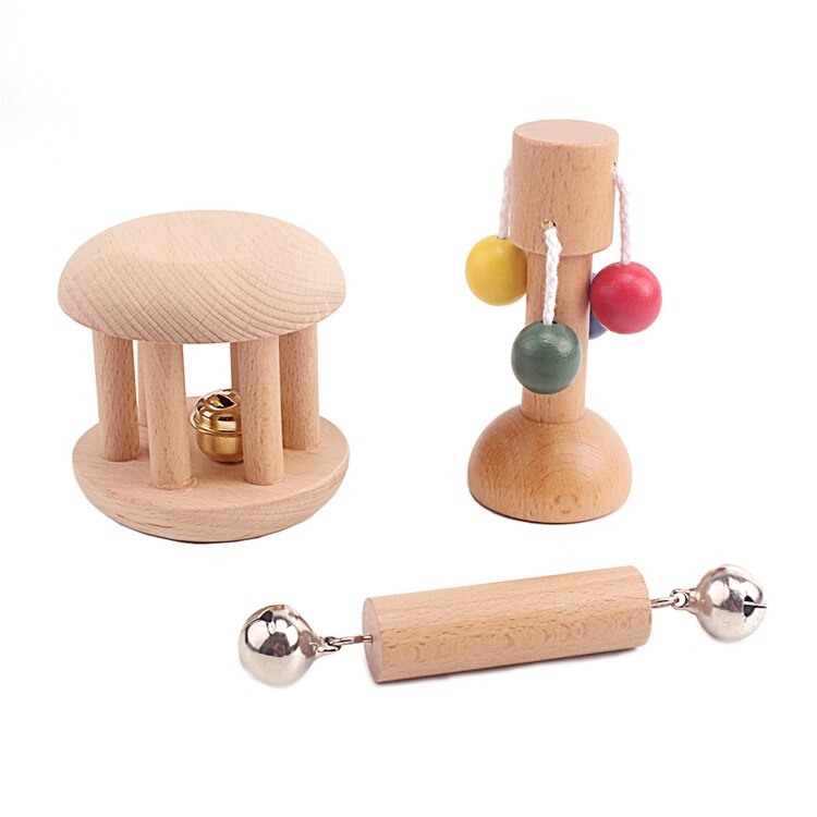 Montessori Toddler Infant Vocal Toys Bell Wooden Cage Bell Brain Sound Development Educational Toy Beech Wood Early Educational