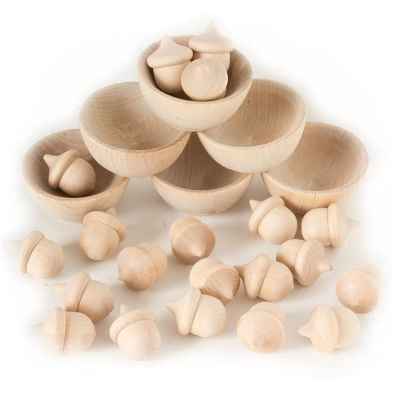 Montessori & Waldorf Natural paintable Wooden Acorn and Cup Sorting