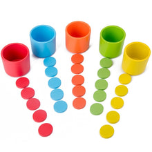 Load image into Gallery viewer, Montessori Wooden Colored Matching Coin &amp; Cups
