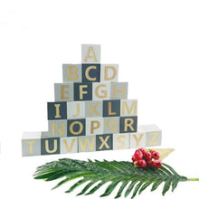 Load image into Gallery viewer, Natural Wood Painted Alphabet Building Blocks

