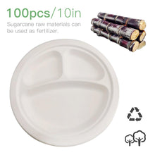 Load image into Gallery viewer, 100 Compostable Natural Sugar Cane Disposable Plates
