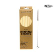 Load image into Gallery viewer, Bamboo Straws- 12 Pack with Cleaning Brush
