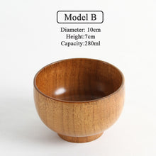 Load image into Gallery viewer, Japanese Style Wooden Bowl Tableware Original Soup/Salad Rice Noodles Bowls Food Container Wood Eating Bowl for Children Kids
