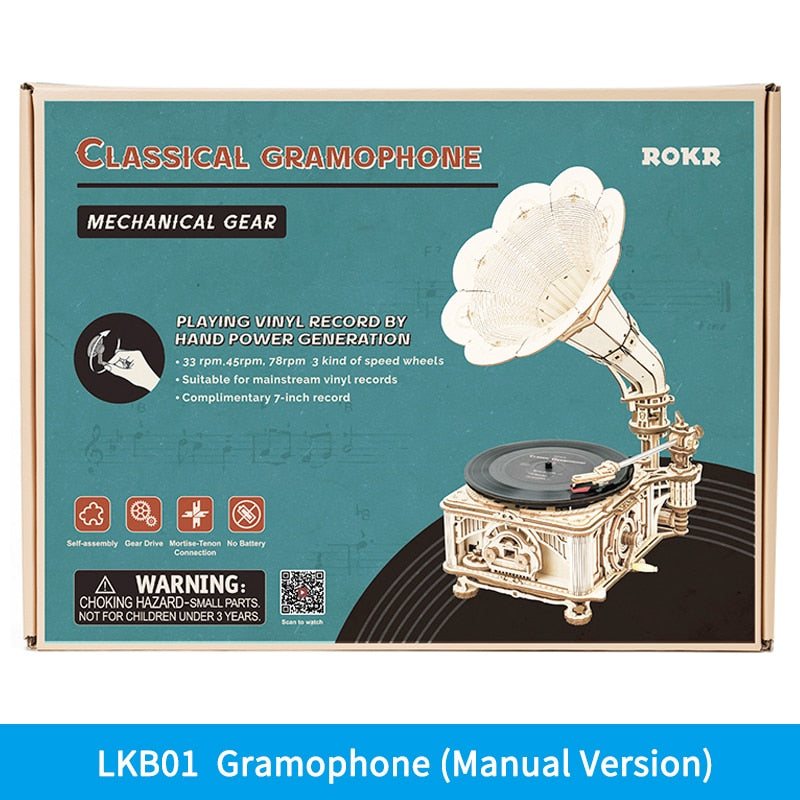 Hand Crank DIY Gramophone Wooden Puzzle for Kids